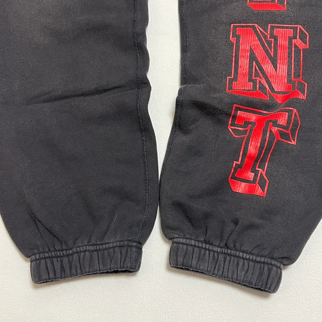 SAINT Mxxxxxx ANGEL SWEAT PANTS/BLK Angel Reborn Crack Print Distressed Sweatpants, Washed Black S-XL Assute Dyeing, Full Spray Fade, Heavy Fermentation Washing, Made with NEW VINTAGE Texture, Four Needles and Six Threads from the Factory, Boneless Patchwork, More Comfortable to Wear, Genuine Level Crack Print/Accessories Restored
